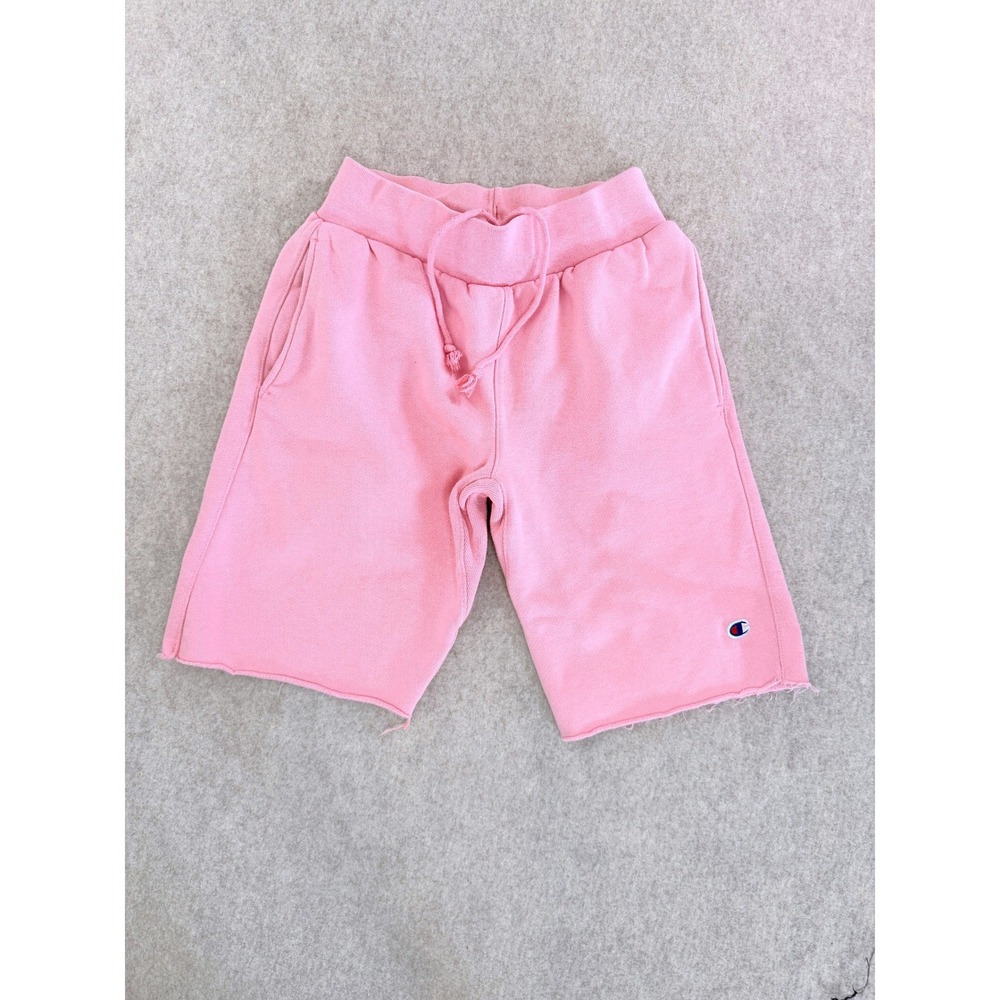 Champion Reverse Weave Pink Sweat Shorts Women Small Raw Hem Drawstring Pockets